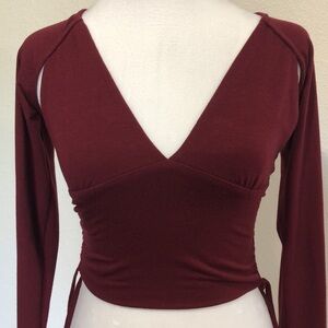 Forever 21 Cropped Strapped Long Sleeve Maroon Wine Colored Top Size Small